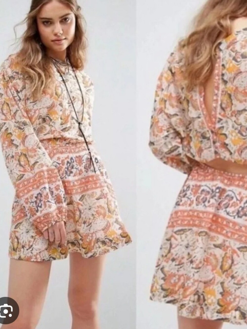 Free People Cream, Orange & Yellow Paisley Peasant Tunic‎